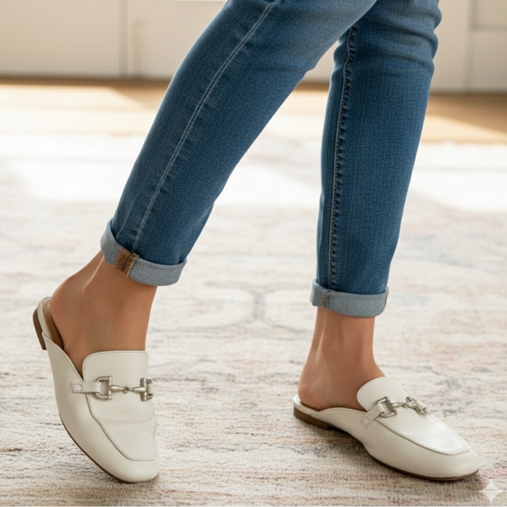 Ivory Leather Mule Loafer Slides Enzo Testoni Size 8 39 Quiet Luxury Preppy